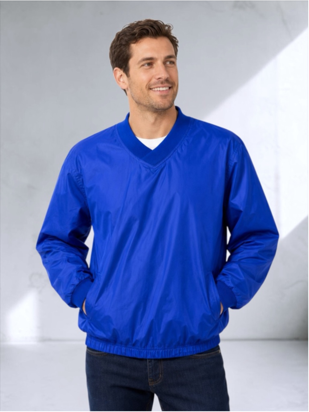Harriton Athletic V-Neck Pullover Windshirt Jacket – Royal Blue – Size Medium